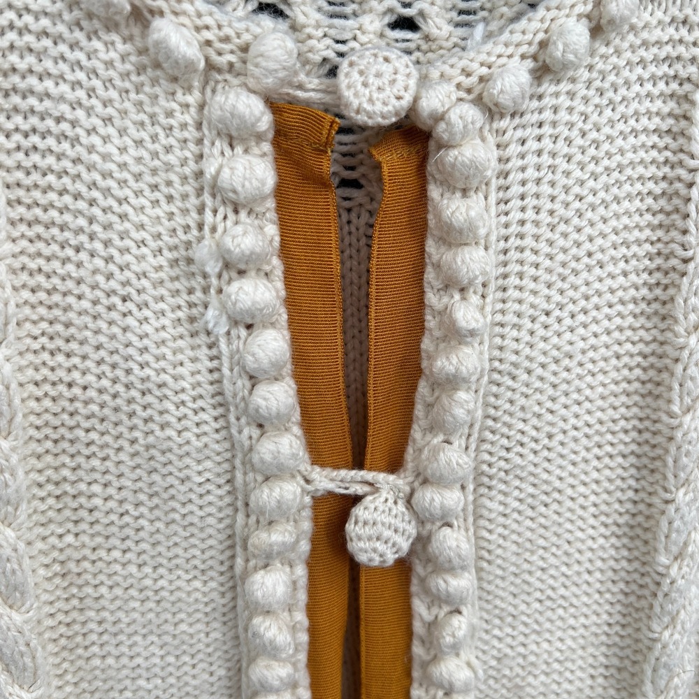 Anthropologie Laureate Lane retro grandma sweater cable knit pom pom XL - Picture 3 of 13